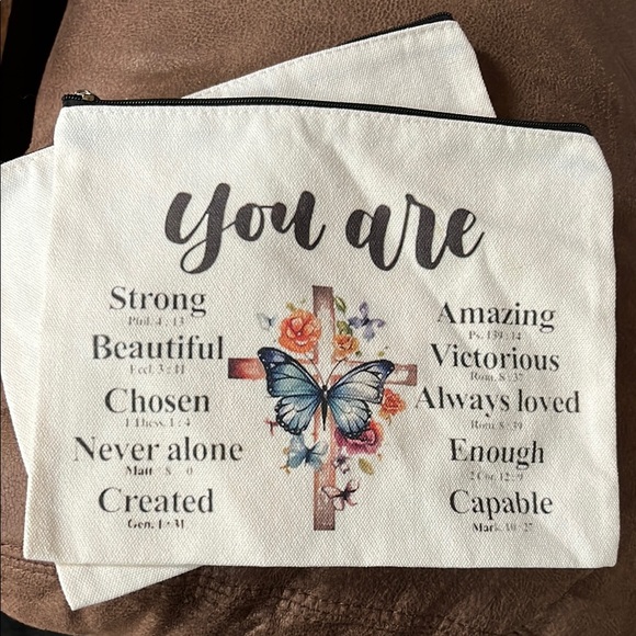 Inspirational Canvas Pouch with Butterfly Design - Picture 1 of 7